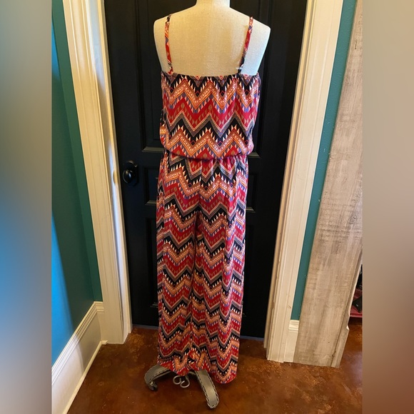 SIGNIFY Red Aztec Spaghetti Adjustable Strap Wide Leg Jumpsuit Women’s Size S - Picture 3 of 7